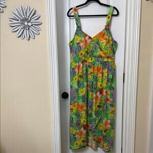 Jamie & Layla green  orange yellow flower wrap around dress size 1X